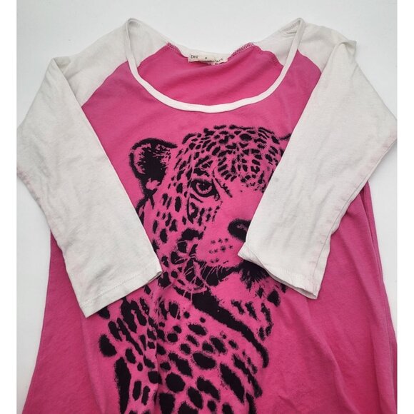 Y2K Hi Low Hem Graphic Print Shirt Raglan Cheetah Leopard Pink Grunge Skater MED - Picture 10 of 10